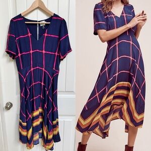 Anthropologie HD in Paris Striped Pane Midi Swing Skirt Dress. Size 12